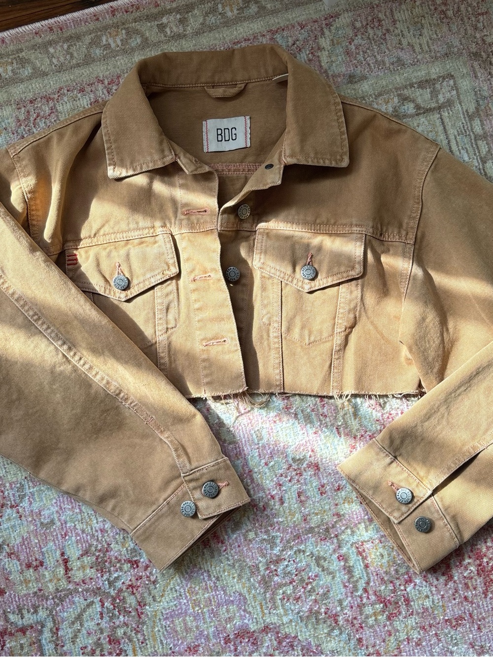 Urban Outfitters \\ tan crop denim jacket
